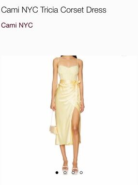 Cami NYC Yellow Satin Tricia Corset Midi Dress